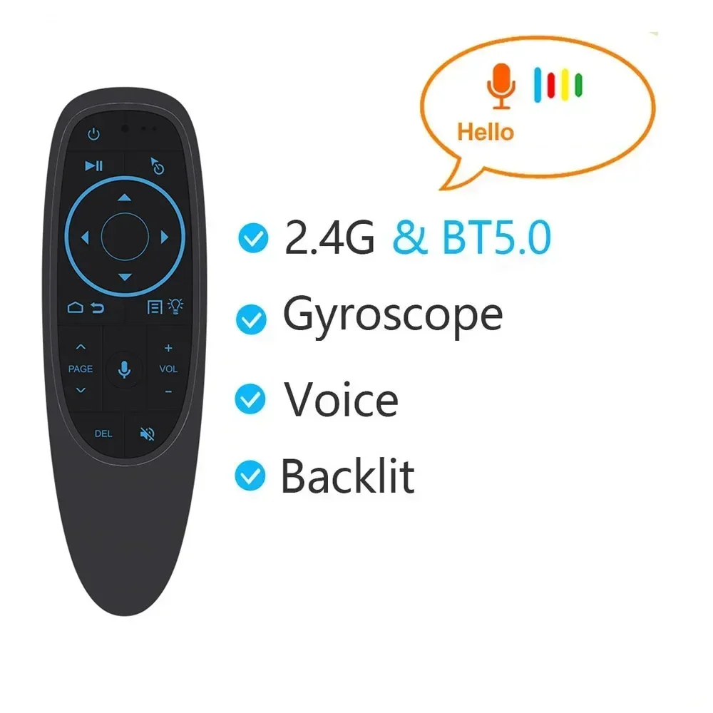 G10S PRO BT جهاز التحكم عن بعد الصوتي 2.4G مع BT5.0 ماوس هوائي لاسلكي جيروسكوب ذكي عن بعد بإضاءة خلفية لصندوق التلفزيون أندرويد