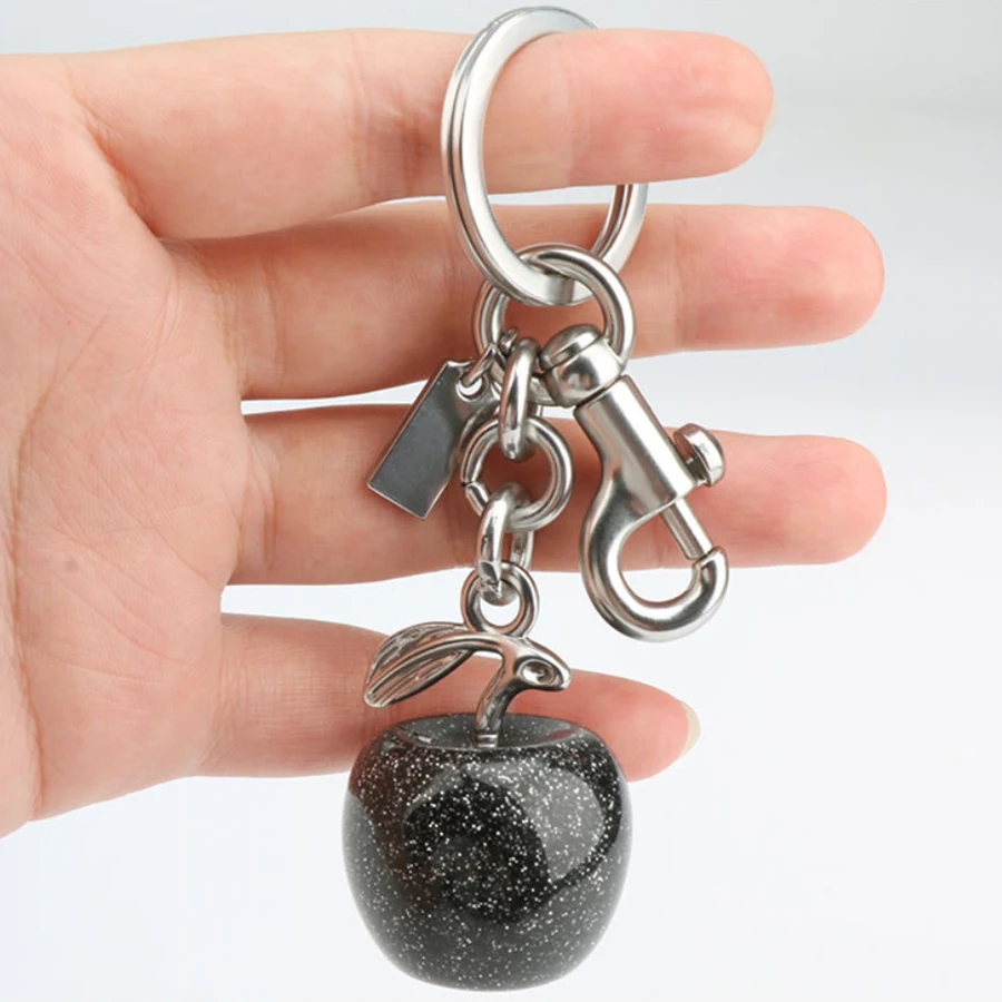 Cute Cherry Decorative Pendant for Bag Glitter Resin Black Apple Pendant for Purse Keychain Charm Festive Christmas Gift