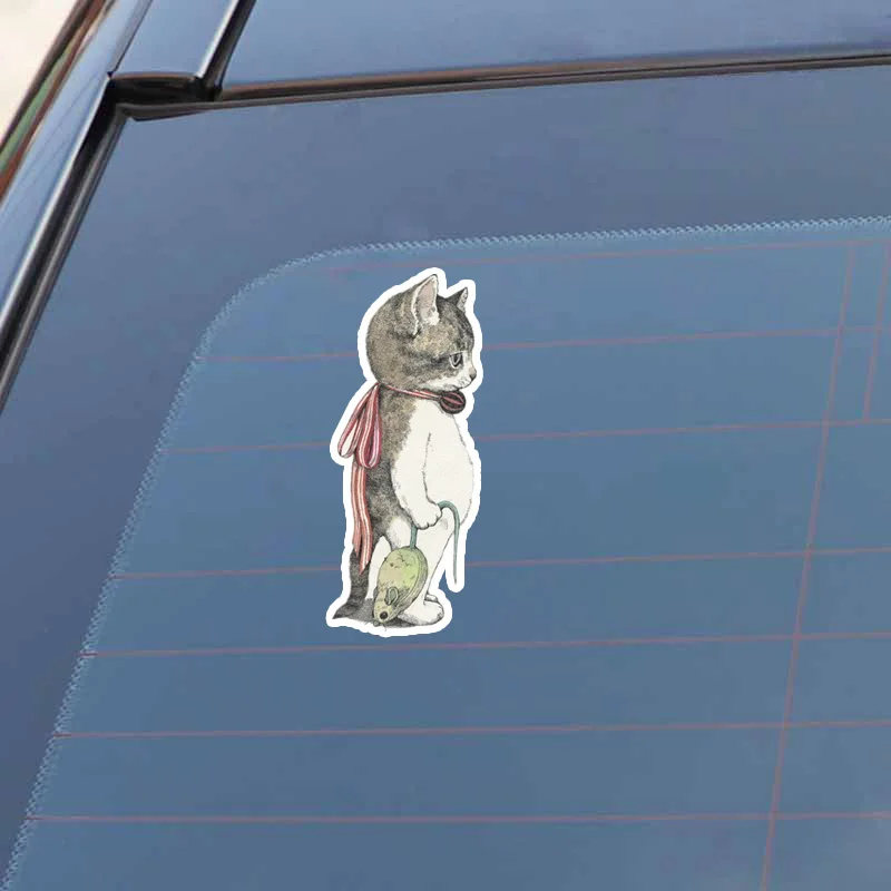 Cute Cat Catching Mouse Car Sticker High Quality Cartoons Anime Cars Accessories PVC Graphic Decorative Waterproof Decal 15*6cm