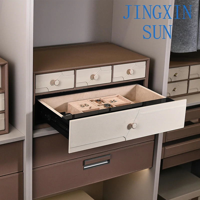 Leather password, fingerprint lock, leather jewelry box, household embedded wardrobe anti-theft hidden invisible drawer type