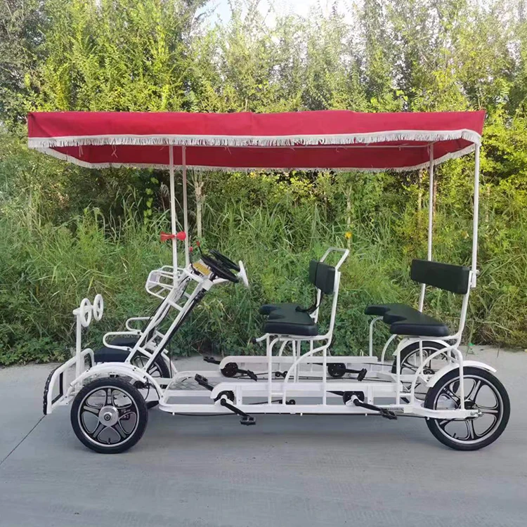 

Family Fun Touring Pedal 4 Wheel Bicycles 4 Person Surrey Bike/Quadricycle/4 Person Tandem Bike for Rental 4 Wheel tandem Bike