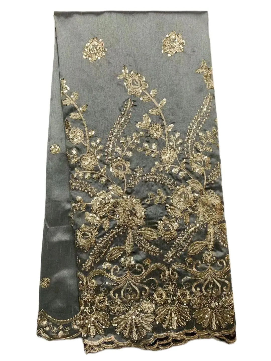 Indian Silk George Fabric with Gold Embroidery for Women, Lace Fabric, Dress, 5 Yards/Lot