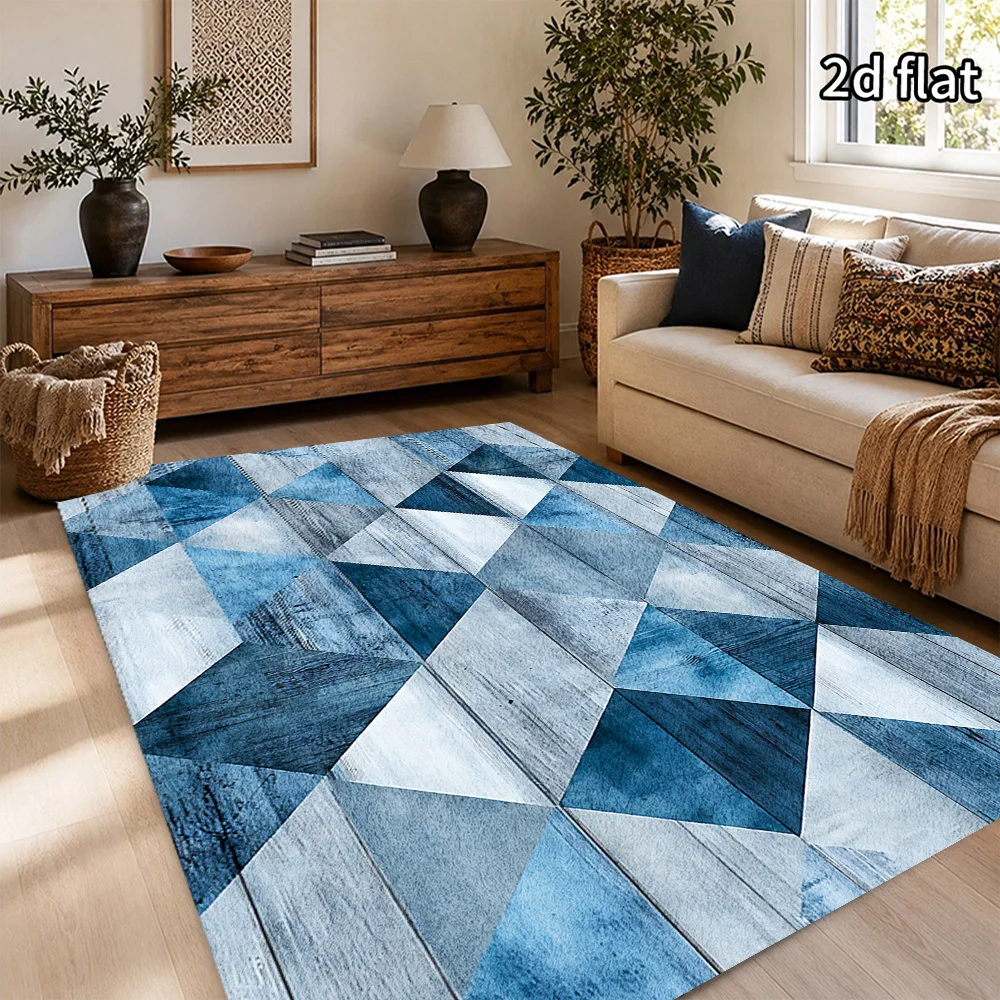 1 Pc Modern Minimalist Blue Gray Rug Suitable for Living Room, Rectangular Suitable for Bedroom, Hallway, Easy Clean Rug, 2D Flat