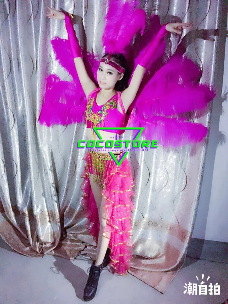 Samba Costume Carnival Brazilian Dancer Feather Dance Costumes   Opening Ceremony Performance Clothes Set Dancing Event Dresses