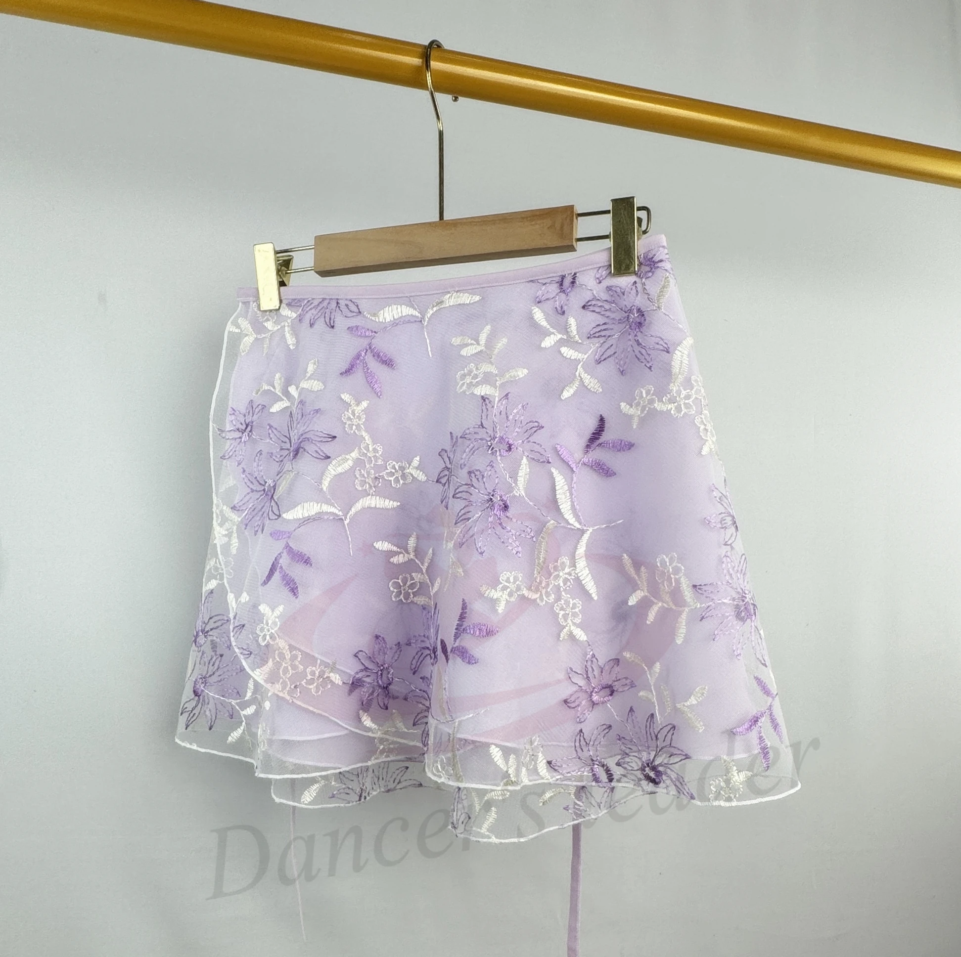 تنورة باليه نسائية مزدوجة الطبقات مطرزة بالزهور من الدانتيل تنورة رقص للكبار بذلة فتاة ممارسة الباليه تنورة صغيرة #4