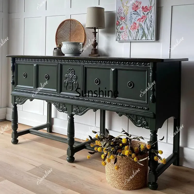 

YFrench medieval carved solid wood cabinet small apartment entrance storage living room partition