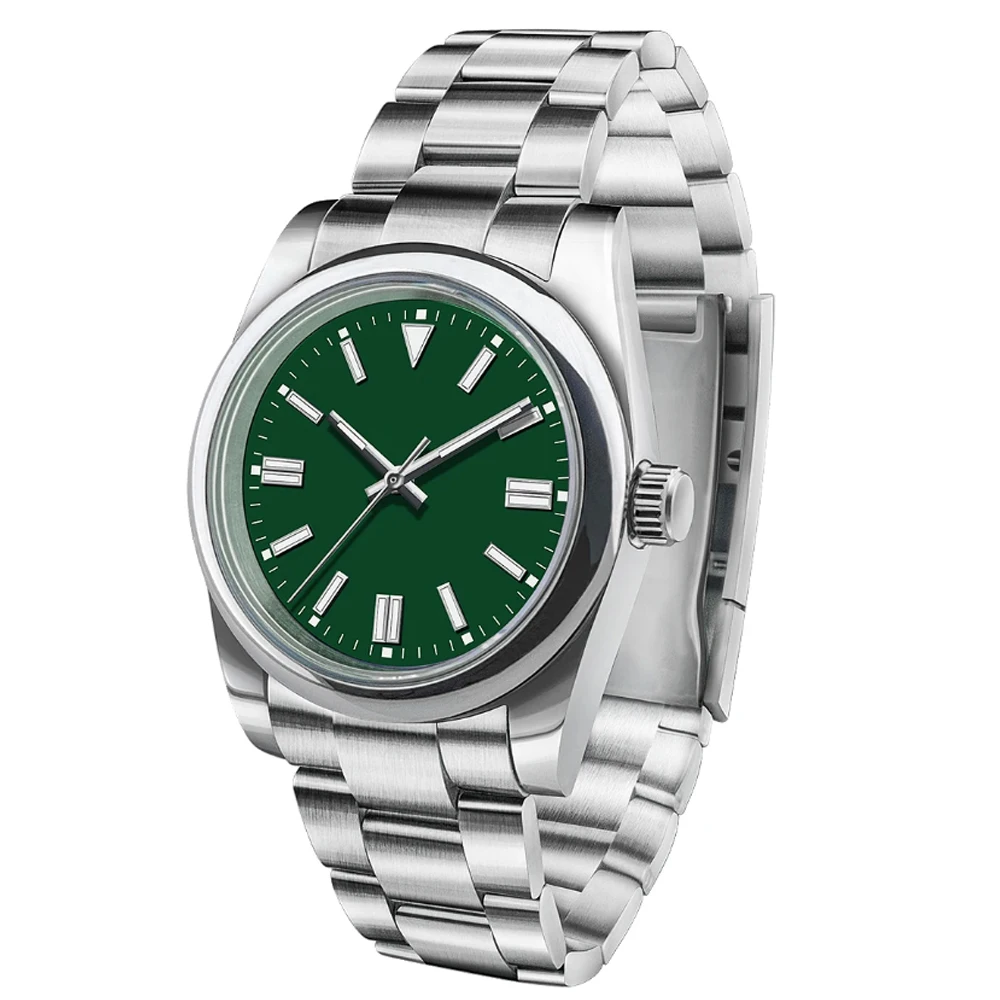 นาฬิกาข้อมือผู้ชายโลโก้สั่งทำพิเศษ แซฟไฟร์ หรูหรา NH35/มิโยตะ ระบบอัตโนมัติ กลไกจักรกล ขนาด 36 มม./39 มม. กันน้ำลึก 10 บาร์ เรืองแสง