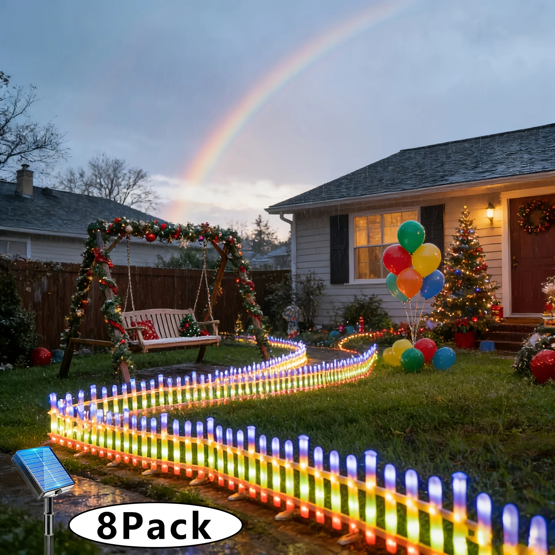 

8Pack Solar Outdoor Lights, with 3600Mah High-Capacity Lithium Battery, Extra-Long Battery Life, Waterproof Solar String Lights with 8 Modes, Suitable for Garden Trees, Terraces, Weddings, And Parties (Warm/Multicolor)