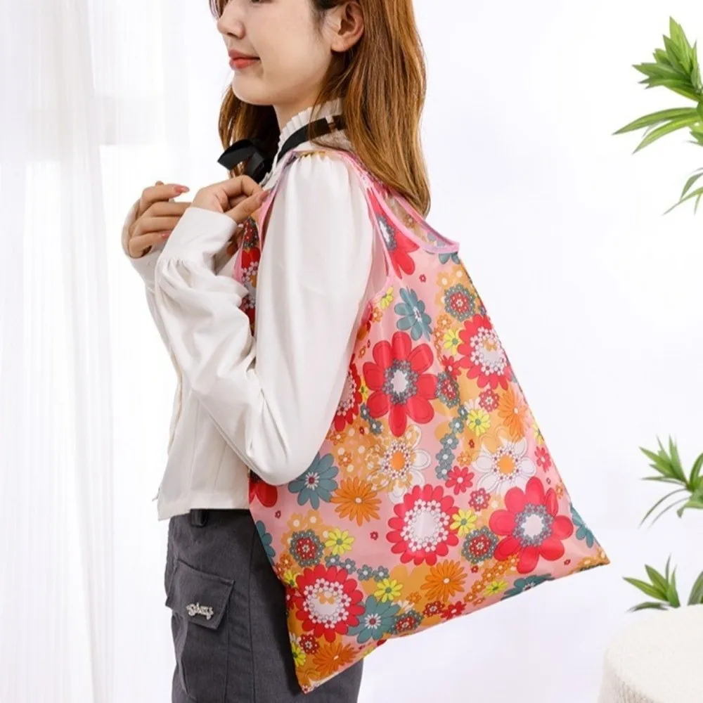 

5pcs Lightweight Eco-Friendly Folding Shopping Bag Reusable Large Capacity Handbag Printed Heavy Duty Portable Storage Bag Beach