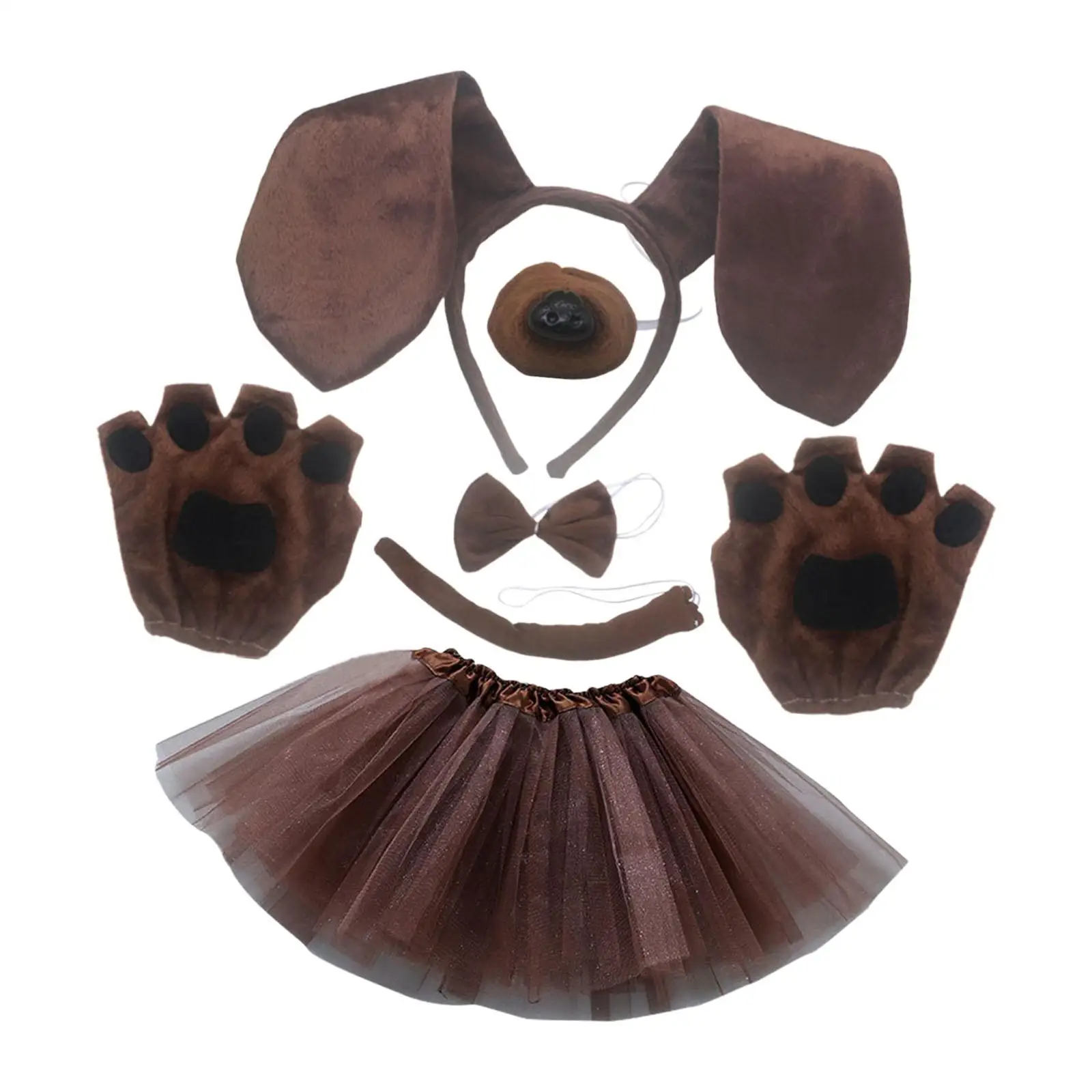 Dog Long Ear and Tail Headband Halloween Cosplay Dogs Nose Headwear with Bow Tie