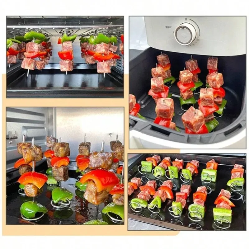 10-30 Stück Edelstahl-Grillspieße für Heißluftfritteusen, vertikale Grillspieße, universelles Zubehör, wiederverwendbare vertikale Grillstäbe – Detail 5