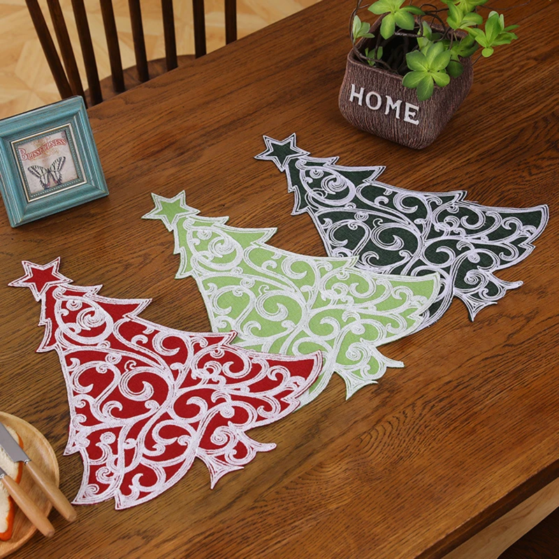 Christmas Tree Shape Placemat 2025 Navidad Noel Decor Kitchen Insulated Placemat Coffee Dish Draining Mat