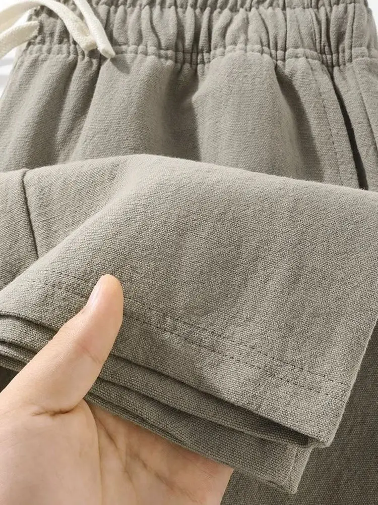 

Мужские летние легкие брюки из хлопка и льна с широкими штанинами, свободные, повседневные, дышащие, удобные, прямого кроя