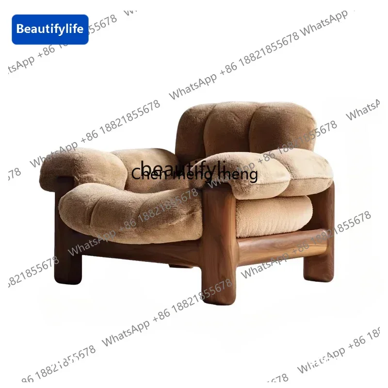 

183Solid wood single sofa designer wabi wind living room balcony B & B hotel antique reception leisure chairQ