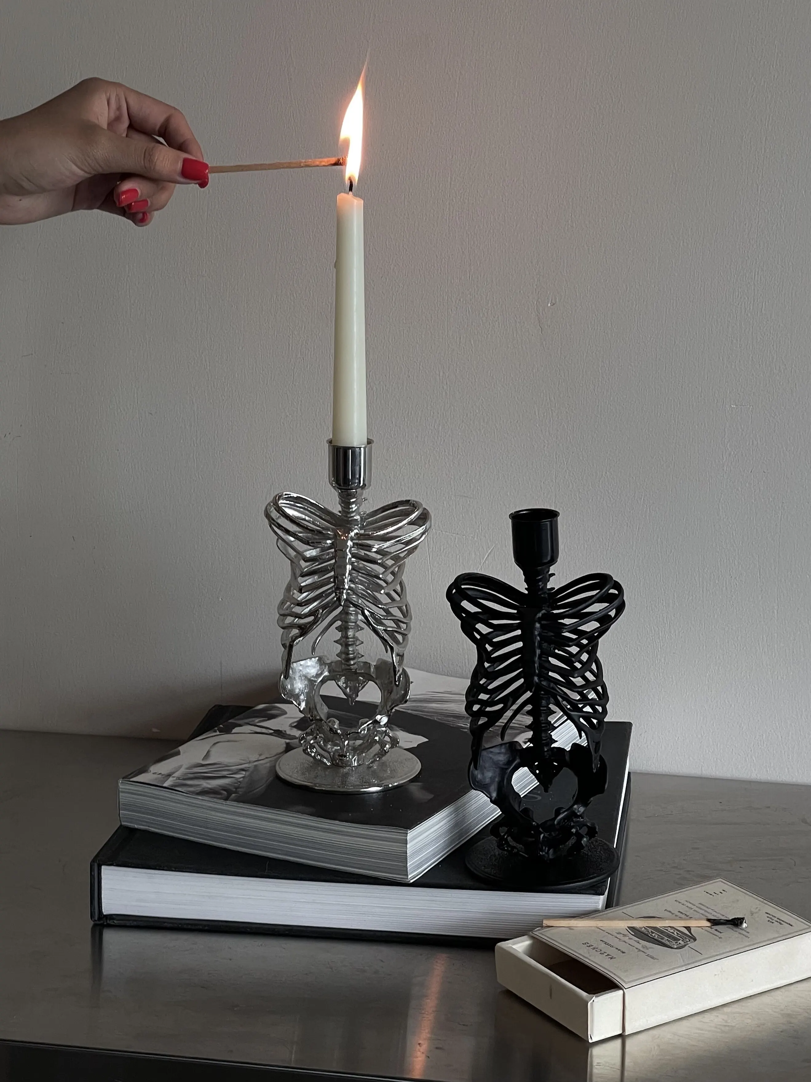 Skeleton Torso Resin Taper Candle Holder, Gothic Ribcage Candlestick, Unique Christmas Gift for Dark Style Table Decor