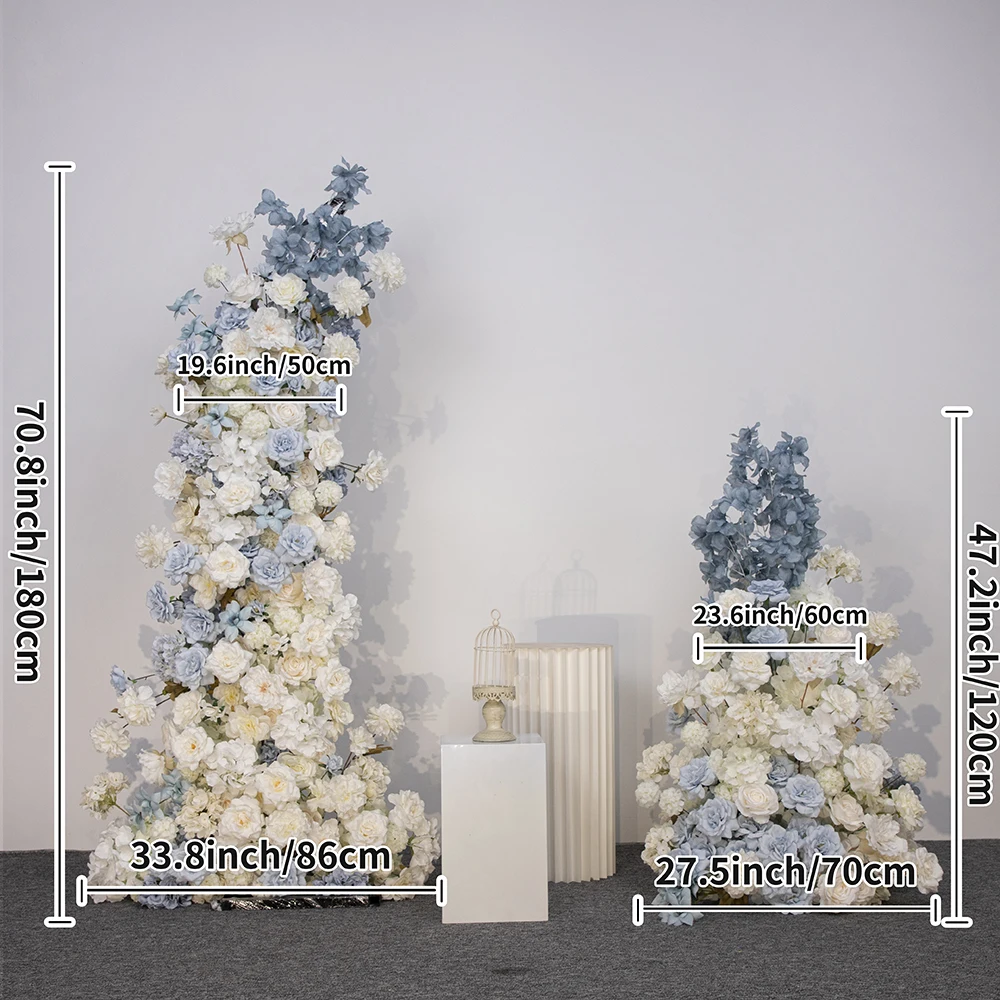 

1.2m Artificial Wedding Welcome Background Decoration Flowers Row Blue White Bulb Chrysanthemum Rose Peony Floral Arrangement