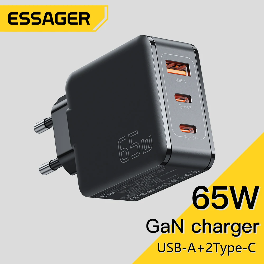 

Essager 65W GaN Charger USB C Charger 3 Ports Adapter For IPhone 14 13 12 Pro Max Xiaomi 12 Samsung IPad Pro Travel Fast Charger