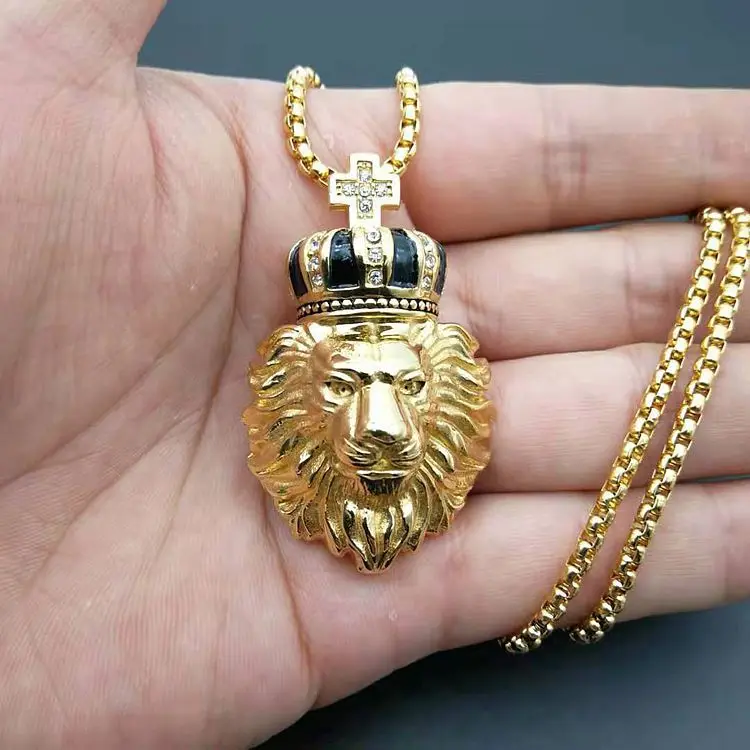 316L Stainless Steel Lion Animal Men crown corss Necklaces Chain Pendants Punk Rock Hip Hop Personality boy Jewelry