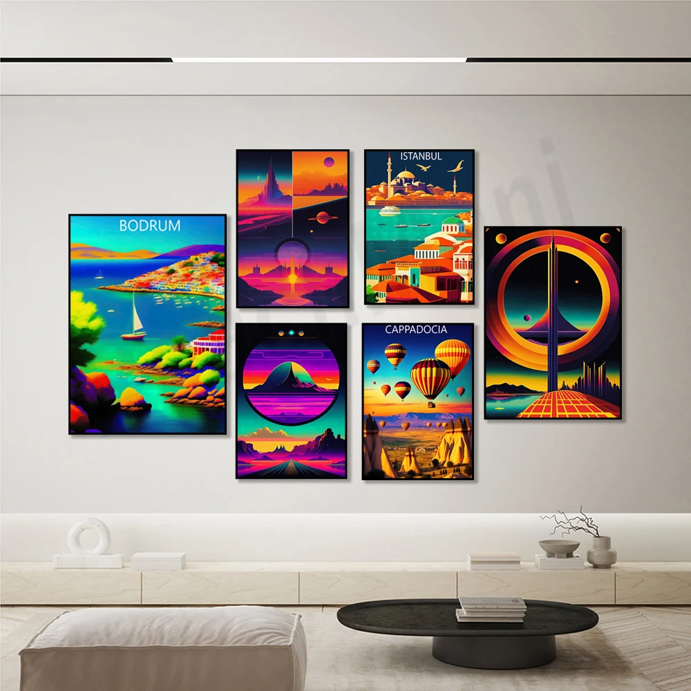 Turkey, Cappadocia, Istanbul, Bodrum, travel poster, space aura, cosmic art, science fiction art, surreal space wall art