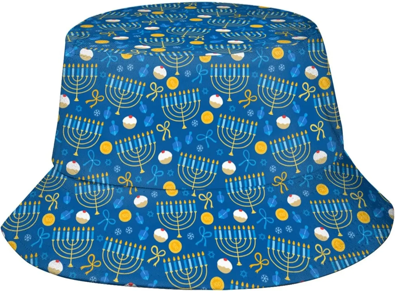 Hanukkah with Menorah Design Bucket Hats Jewish Chanukah Fisherman Hat Sun Protection Travel Beach Caps for Women Men