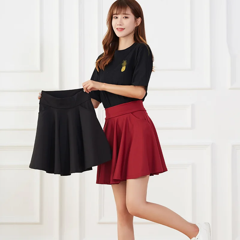 New Black Pocket Shorts Skirt Women\'s Basic Safety Pants Skirts School Flared Casual Mini Skater Medium Pleated Plus Size 4XL