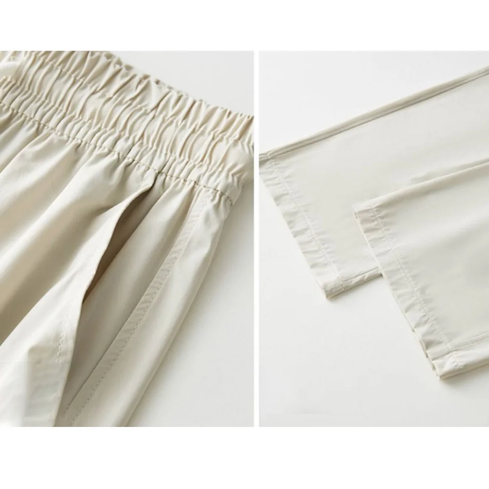 

Fashion Trousers Casual Wide Leg Pants Autumn Casual Drawstring High Waist Non Stretch Quick Drying Solid Color