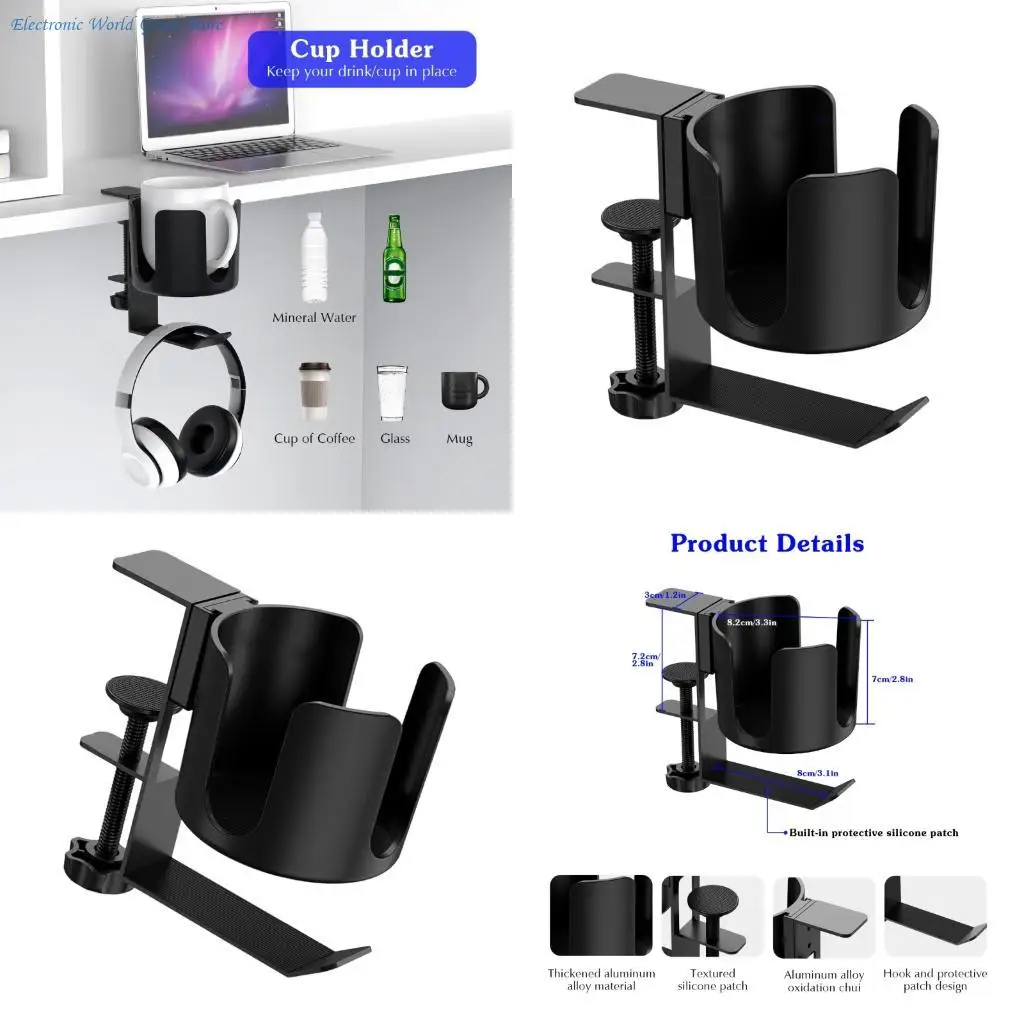 A3PD Height Adjustable Table Clip Drink Holder Headphone Organizers Hook Storage System