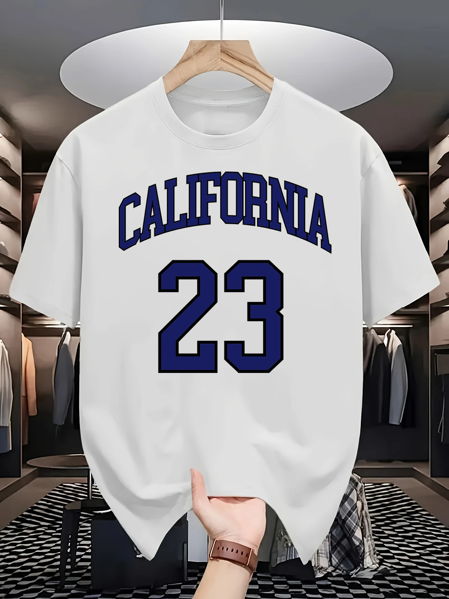 Green Letter California 23 Design Herren-T-Shirt aus Baumwolle, modisches All-Match-T-Shirt mit O-Ausschnitt, Vintage-Kleidung, Unisex, lockere T-Shirts