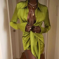 2023 Elastic Elegant Single Breasted Dress Retro Lapel Satin Tight-fitting High Waist Wrap Hips Ruched Short Dress Sexy Clubwear - Image 4