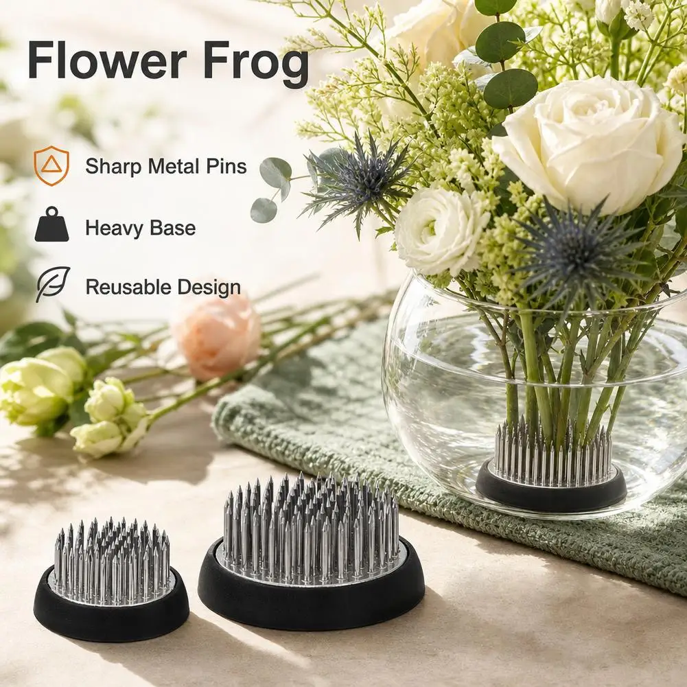 Japanese Kenzan Flower Frog Round Heavy Base Floral Arranging Tool Stainless Steel Needle Pin Holder for Vase Decor
