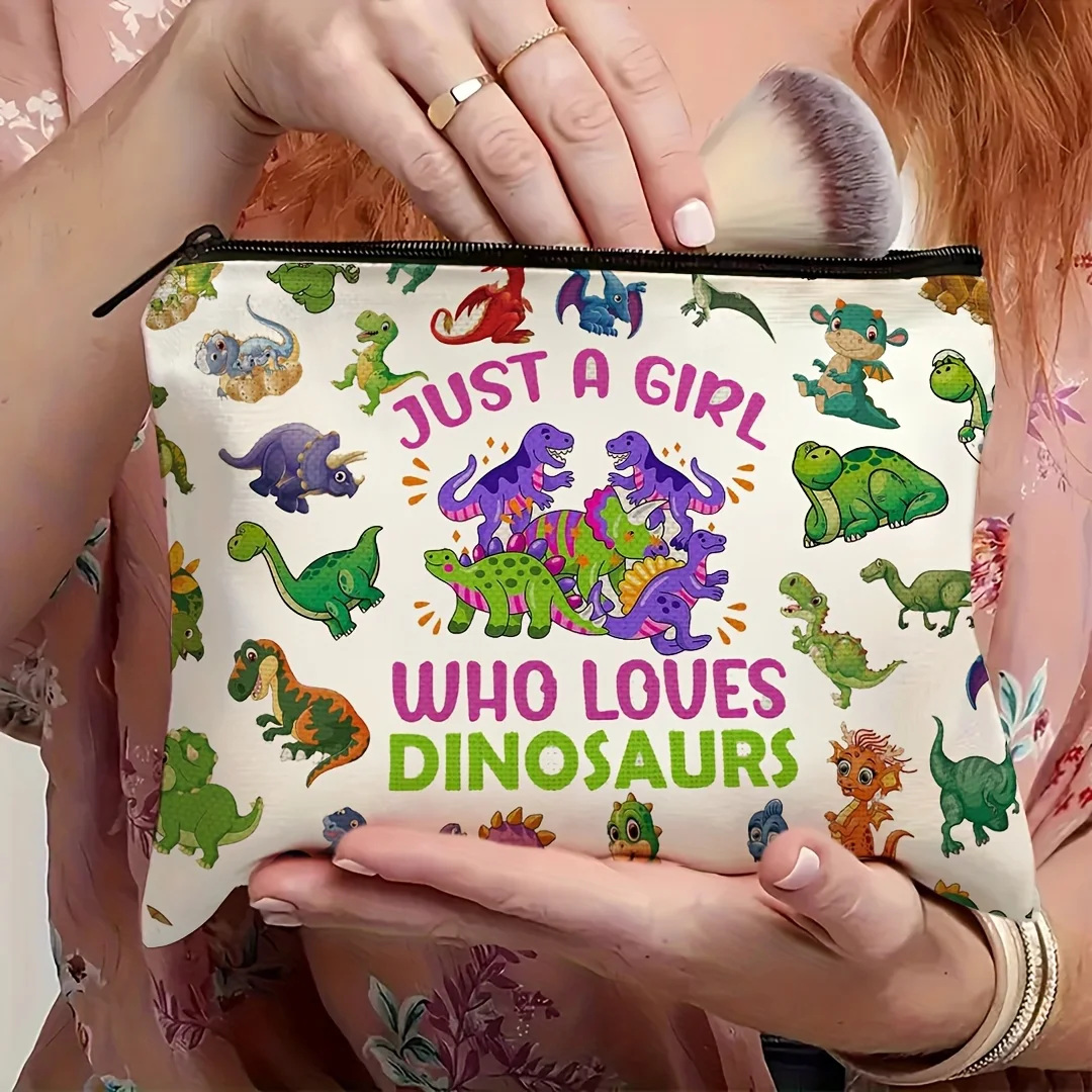 Un sac de maquillage sur le thème du dinosaure – jolie pochette multifonctionnelle à fermeture éclair pour femmes, sac de rangement de bijoux