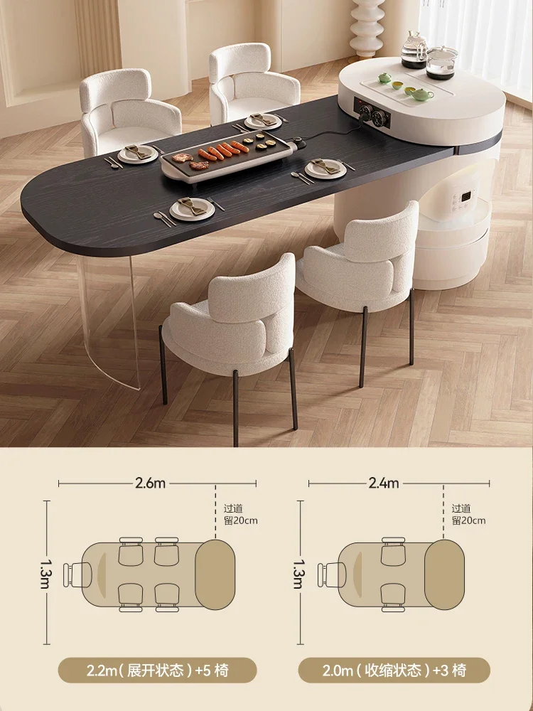 Suspension Feeling Kitchen Island Dining Table Integrated Retractable Light Luxury Modern Multi-Functional Stone Plate Tea Table