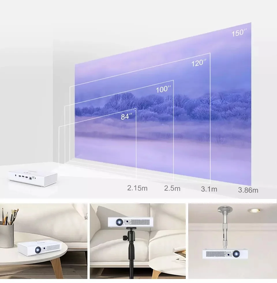 Mini Projector 300Inch Draagbare 16:9 Full Hd 1080P 3D 4K Smart Wifi Android Game Led Dlp Home theater Voor Smartphone Keystone