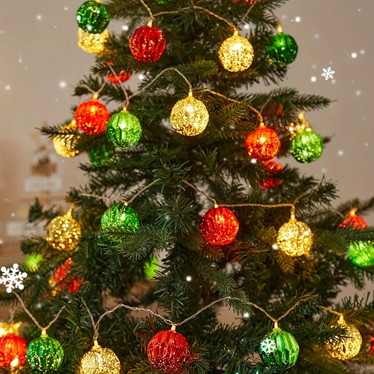 1pc 10LED Christmas Ball String Lights with Warm White- Festive LED Fairy Lights for Christmas Decoratio,Holiday Decor, Weddings