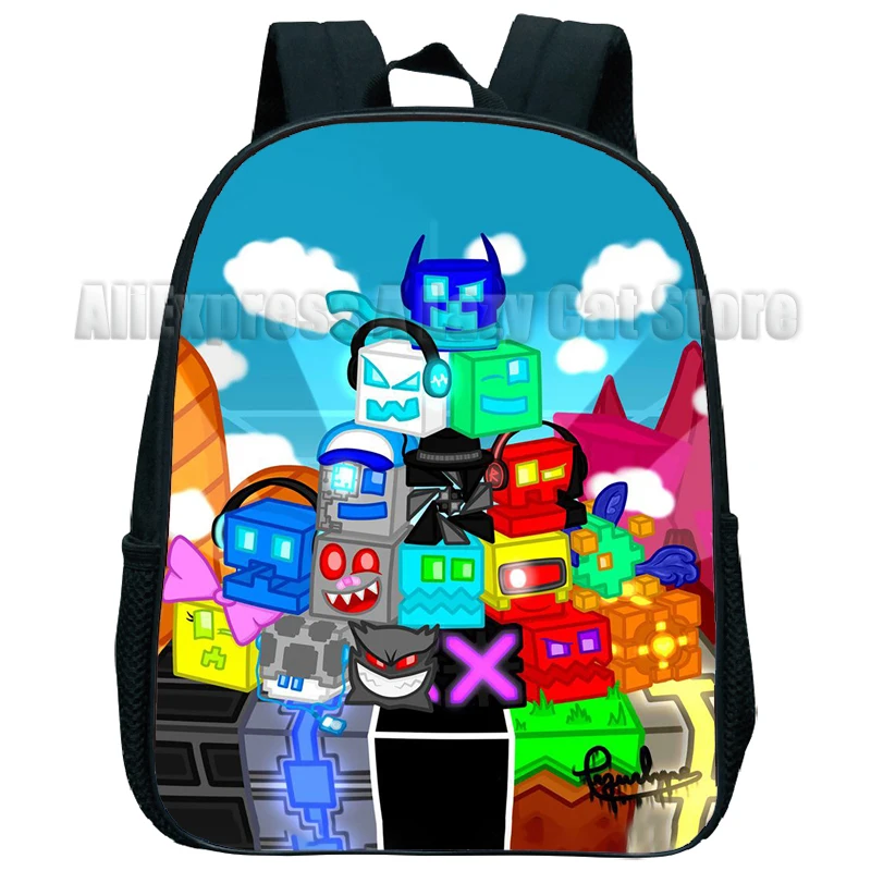 Angry Geometry Dash Backpack For Baby Boys Girls Cartoon Children Kindergarten Schoolbag Kids Gift