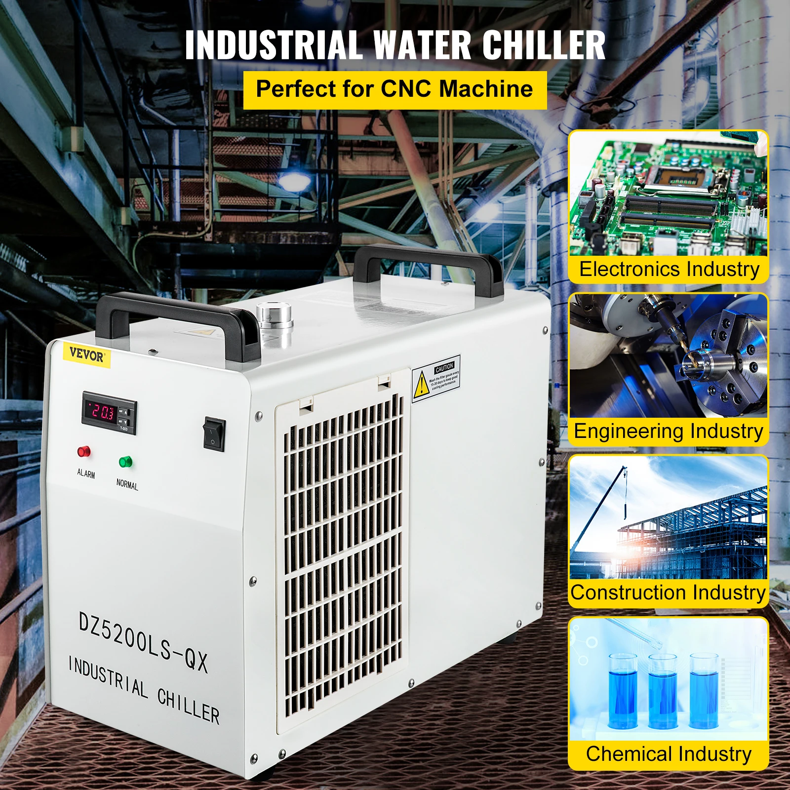 VEVOR Refrigeratore dell'Acqua Industriale, DZ5200LS-QX 1,4 kW 220 V Capacità 6 L Macchina per Raffreddamento d'Acqua per Raffreddare Un Tubo Laser in Vetro CO2 della Macchina per Incisione e Taglio