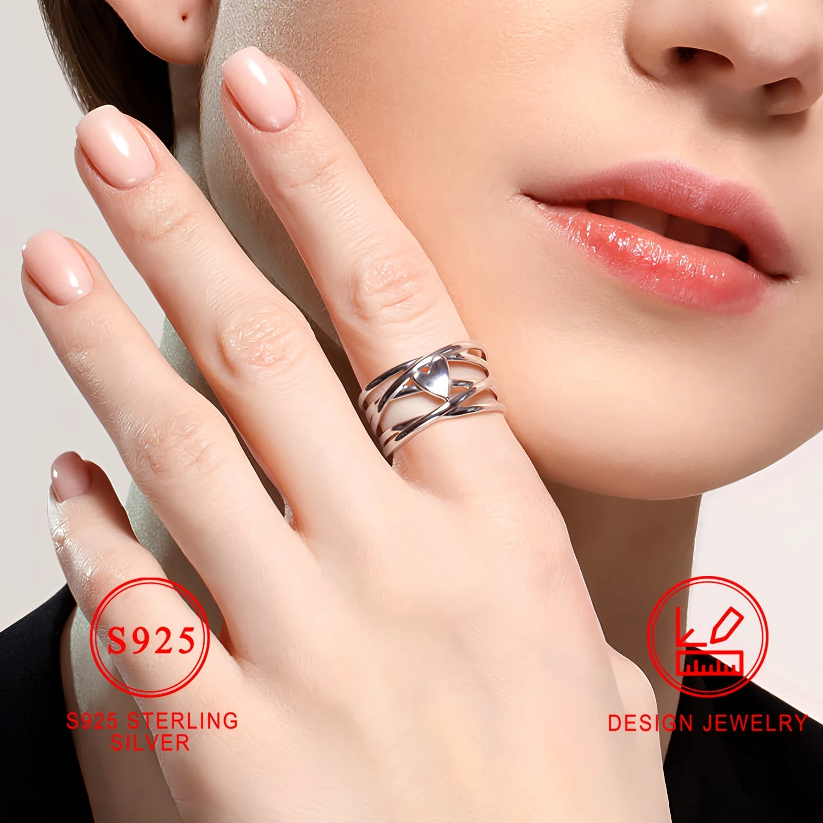 

Кольцо в форме сердца из стерлингового серебра 925, шикарное кольцо во французском стиле, без никеля, гипоаллергенное, уникальный дизайн, женские модные украшения