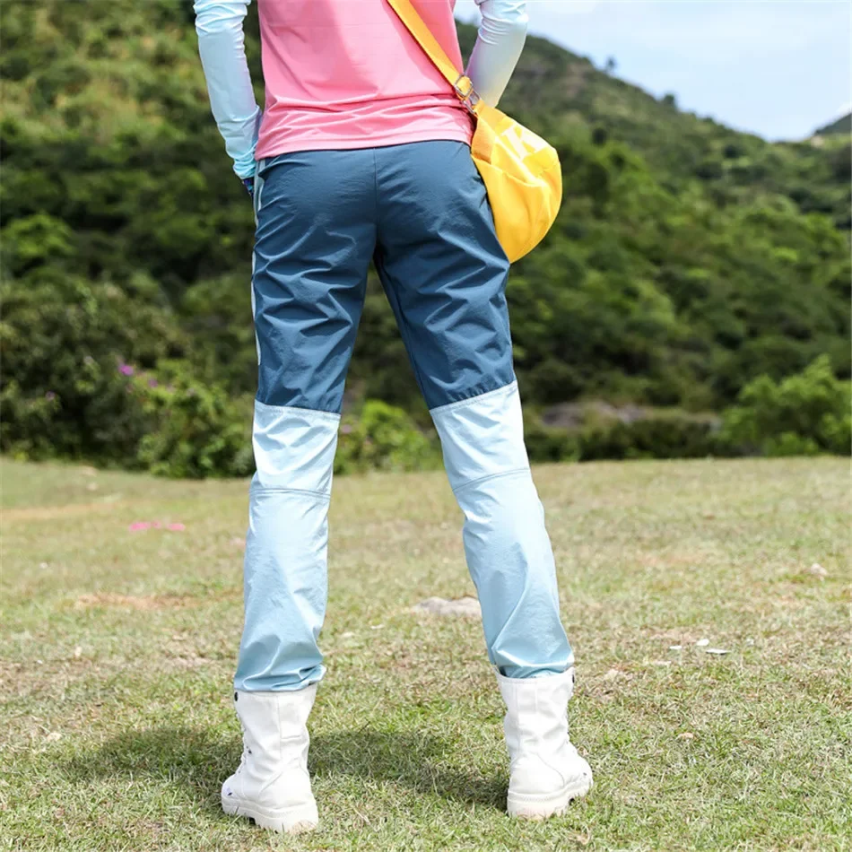 Outdoor Lightweight Quick Drying Pants Summer Women Pants Color Blocking Elastic Sports Hiking Tousers Breathable Sun Protection