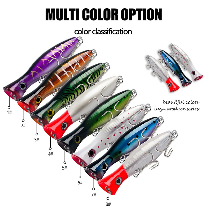 ZUKIBO 125mm 43g Big Popper Fishing Lure Bait Treble Hooks Crankbait Top Water 3D Eyes Artificial Hard Bait Bass Swimming Lure