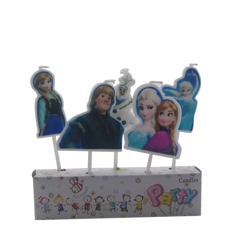 Frozen Elsa Birthday Cake Candle para crianças, boneca Anime dos desenhos animados, decoração de festa, bolo infantil, vela de parafina, 5 peças por lote