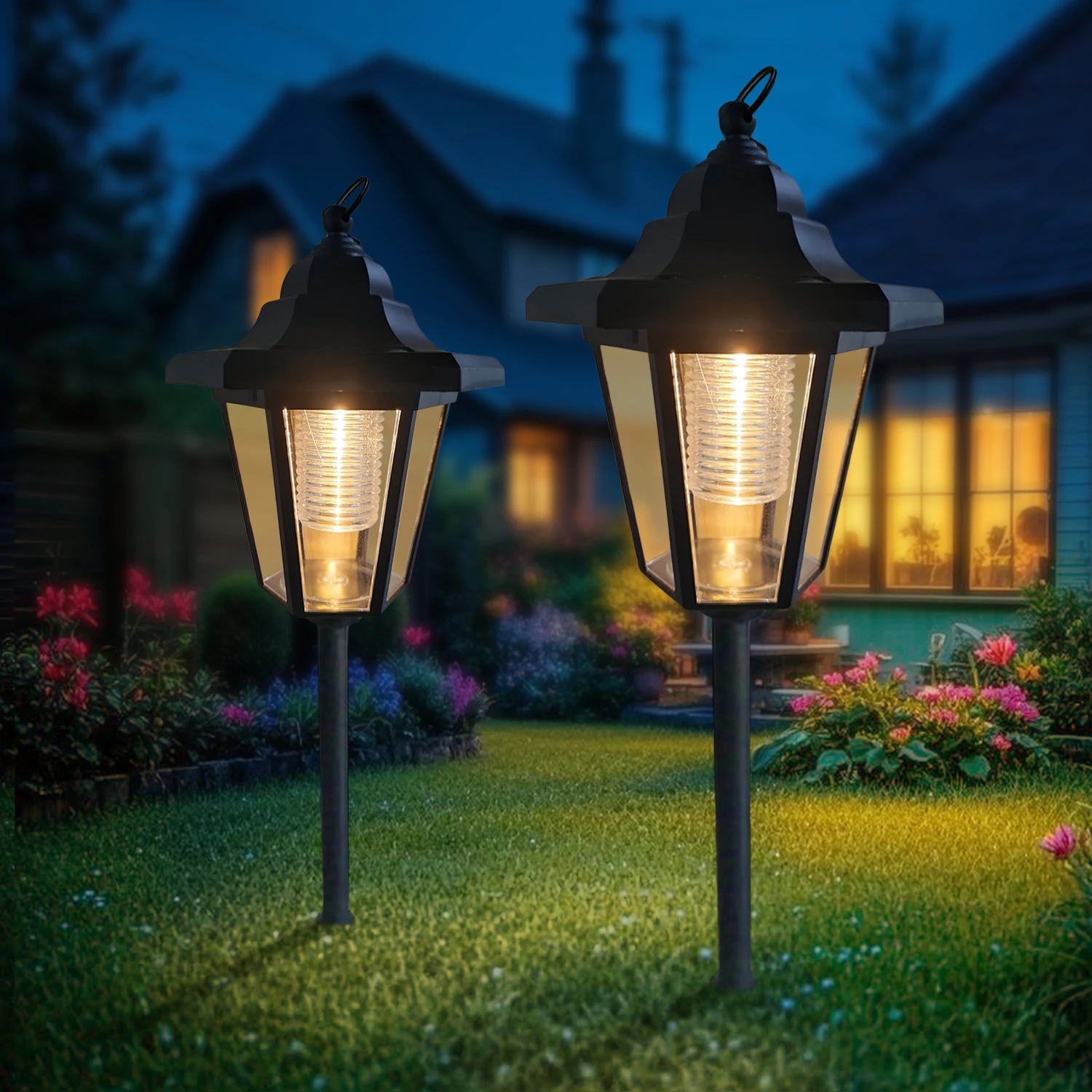 1Pcs/2Pack Solar-Powered Hexagonal Hanging Palace Lantern, Suitable for Outdoor Gardens, Courtyards, Lawns, and Walkways.
