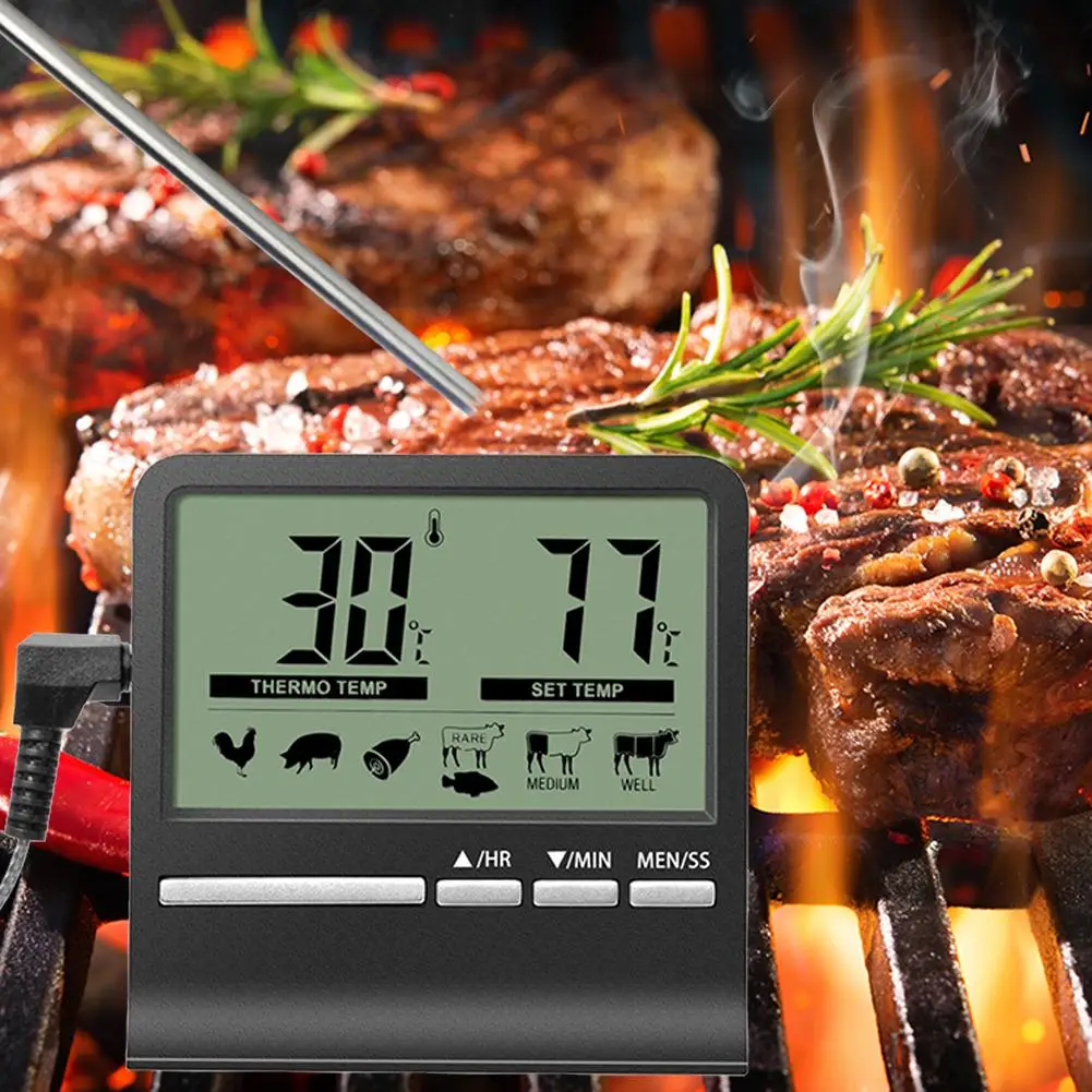 Kitchen Digital Cooking Thermometer Meat for Oven BBQ Grill Timer Function with Probe Meat Heat Meter Food Temperature Tester