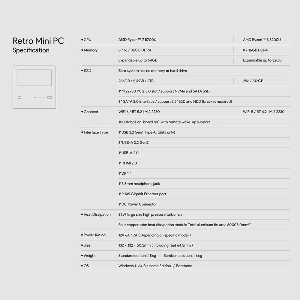 Ayaneo Ryzen7 3200U Ryzen3 AM01 5700u คอมพิวเตอร์ขนาดเล็ก DDR4 RAM 8G/16G SSD 256G/512G BT5.2 Wifi6/4.2 Windows แล็ปท็อปสำหรับนักเล่นเกม11 PC