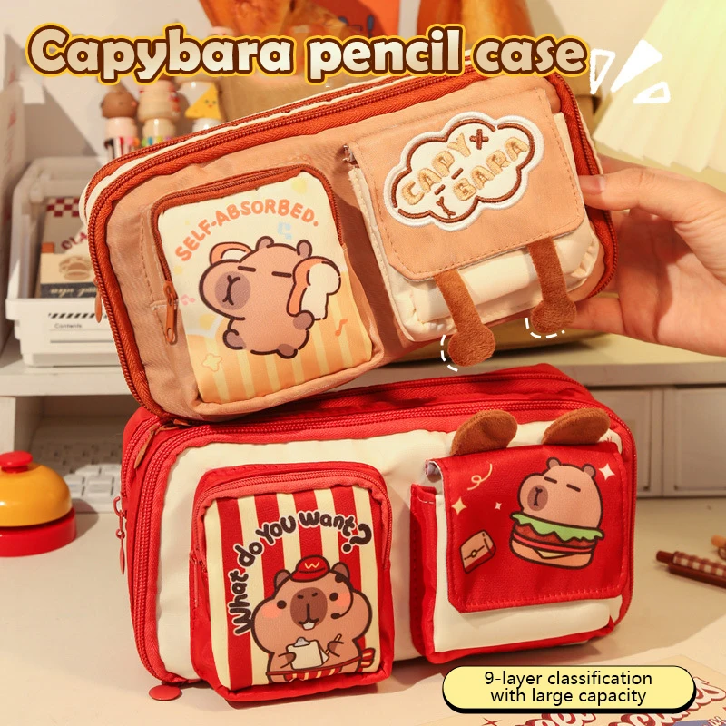 

Сумка для канцелярских принадлежностей Kawaii Capybara с героями мультфильмов, милый пенал, портативная сумка для канцелярских принадлежностей, большой вместительный органайзер для канцелярских принадлежностей, подарки