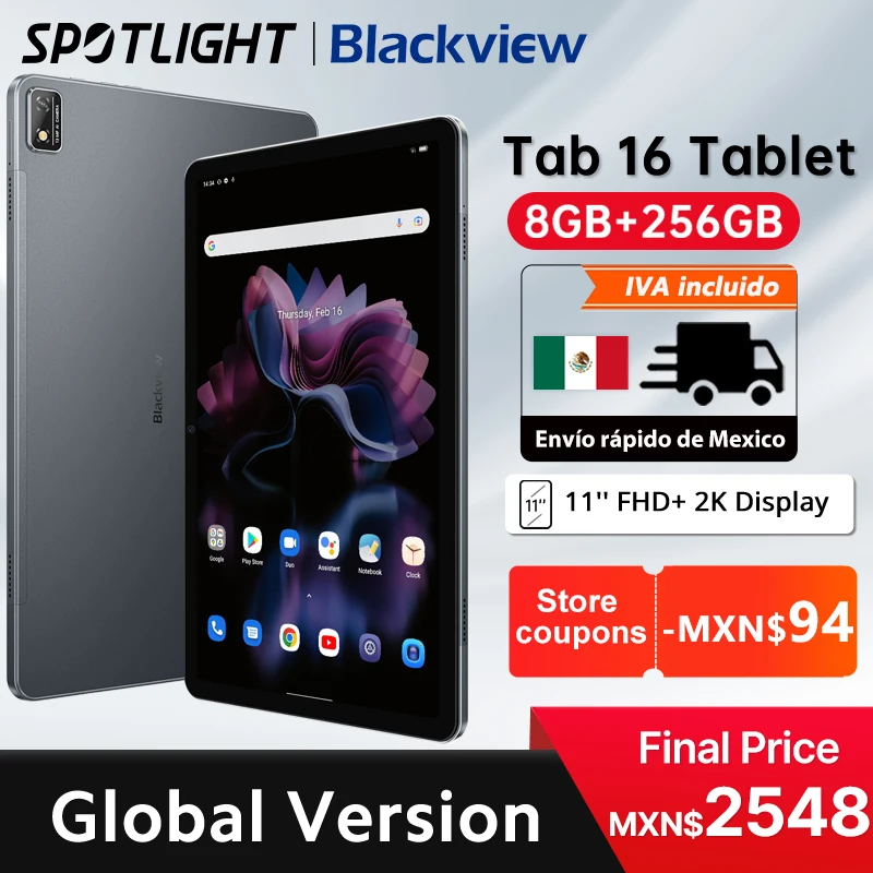 【World Premiere】Blackview Tab 16 Tablet Android 8GB+256GB 7680 mAh Battery 11\'\'2k FHD+ Display Widevine L1 Unisoc T616 Tablet PC