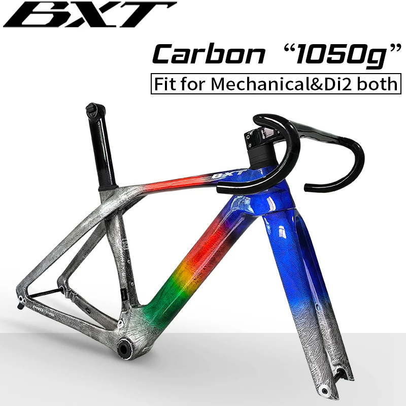 BXT Full Carbon Disc Brake Road Bike Frame 700C Hidden Cable Racing BSA T47 Cyclocross Bicycle Frame Di2 With Handlebar