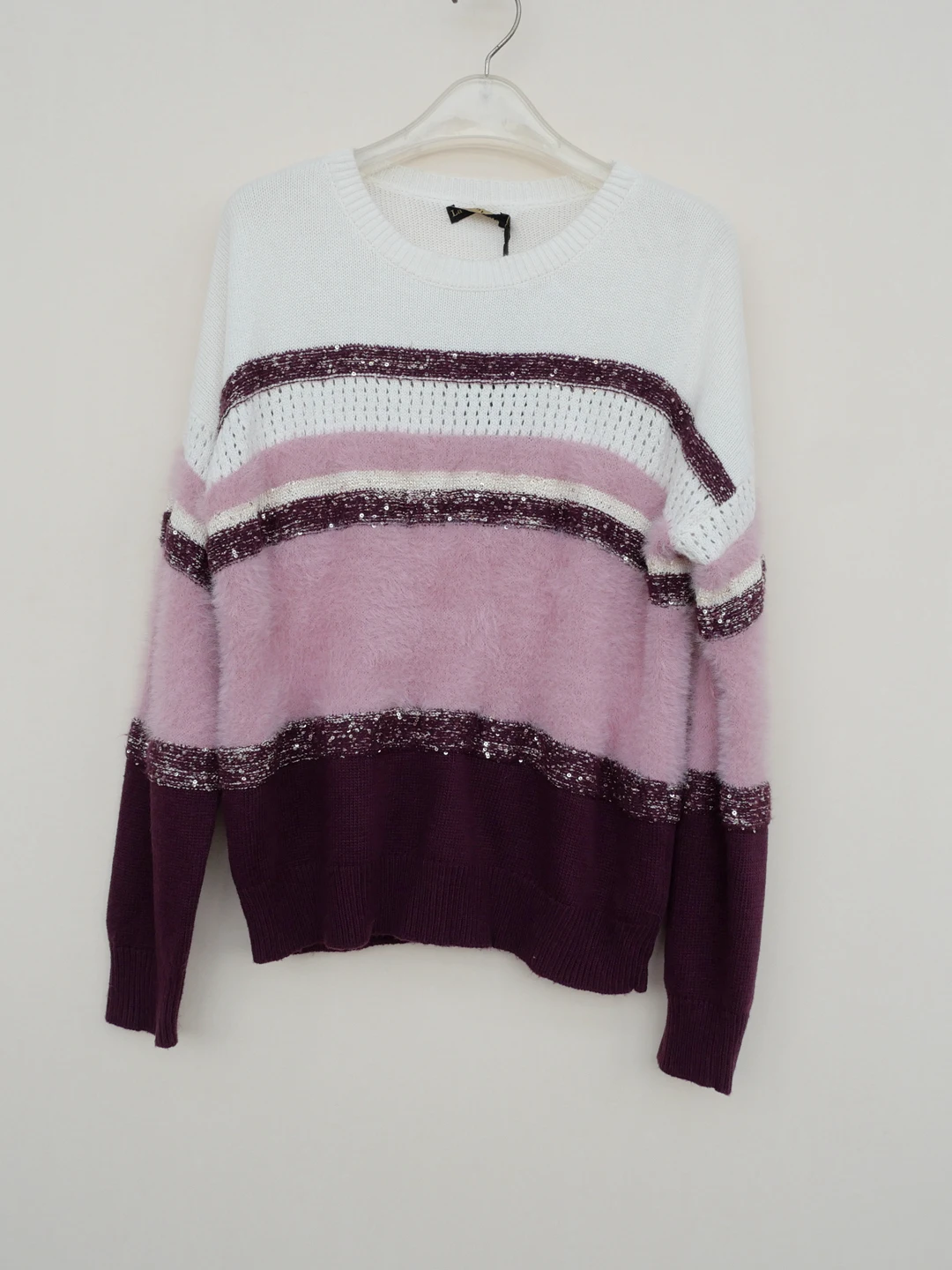 

Women's round Ne Knitwear Soft Rabbit Fur Fce Loose Fit Winter Sweater Striped 5A92 Blend Polyester Viscose Nylon