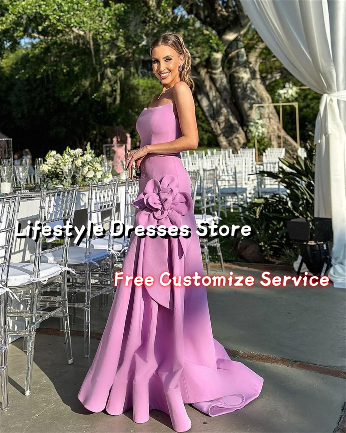 Customized Mermaid Handmade Flower Prom Dress Floor-Length Evening Gown Sleeveless Elegant Women Wedding Party Dress 2024