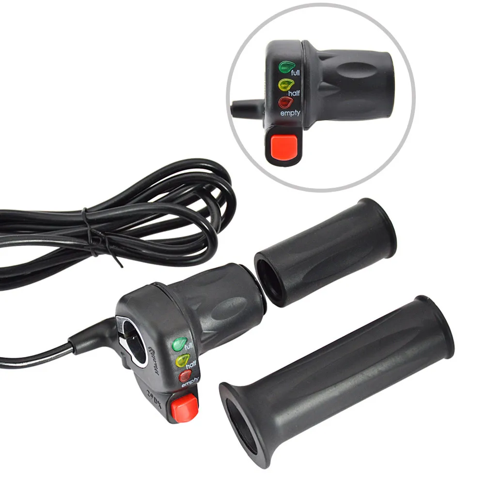 36V/48V Ebike Twist-Throttle Handle Right Electric Bike Handlebar Throttle Grip With Battery Indicator Power Switch Accessories