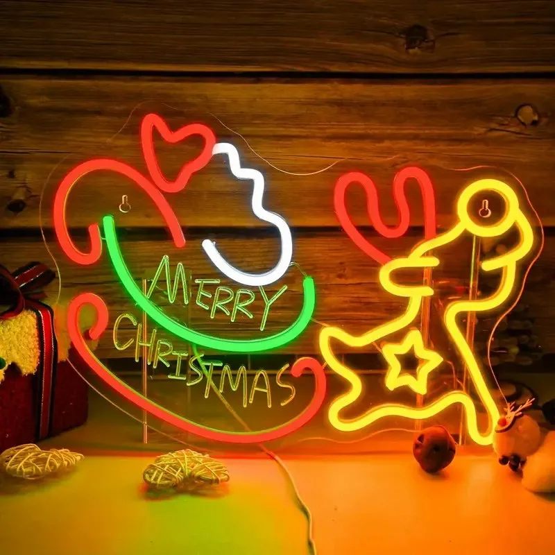 メリークリスマス彫刻テキストネオンusb電源クリスマスデコレーション、照明効果付き、ホームバーパーティーまたはギフト用、電池不要